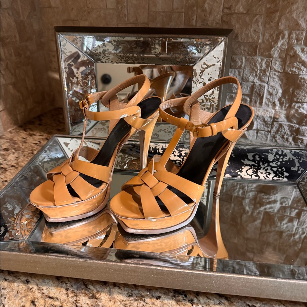 Yves Saint Laurent Tan Strappy Heels